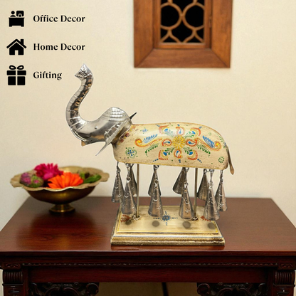 Hand painted Elephant Figurine with Bells - White