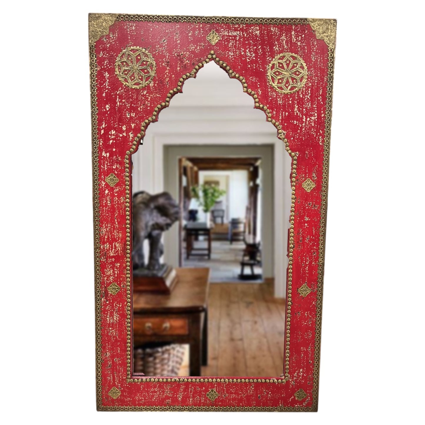 Raj Mahal Red Arch Carved Mirror – 3 Feet
