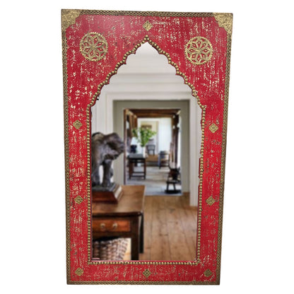 Raj Mahal Red Arch Carved Mirror – 3 Feet