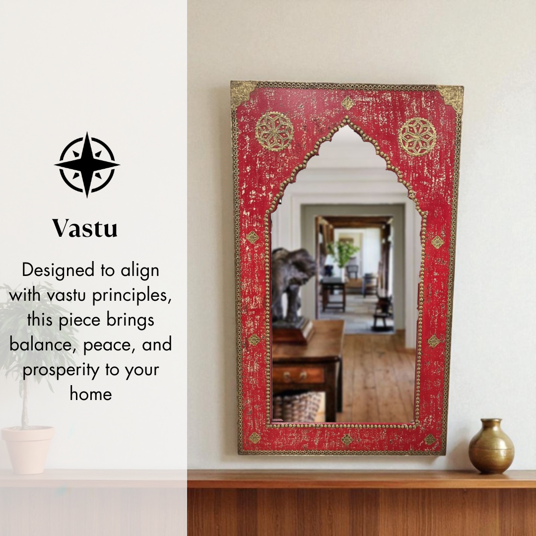 Raj Mahal Red Arch Carved Mirror – 3 Feet