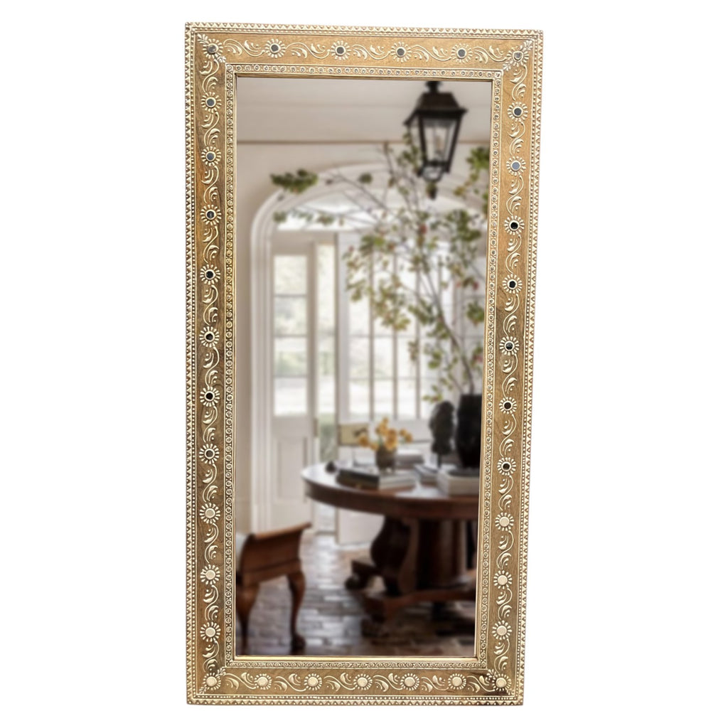 Nazaara Antique Gold Mirror with Stone Detailing – 3 Feet