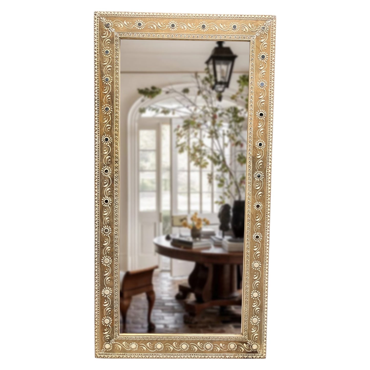 Nazaara Antique Gold Mirror with Stone Detailing – 3 Feet