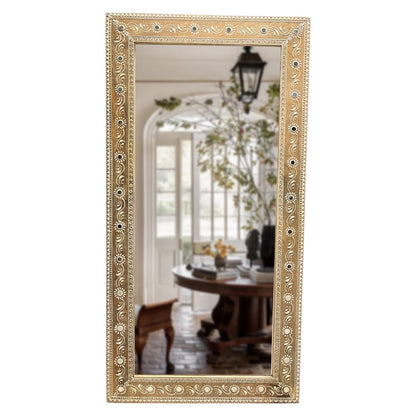 Nazaara Antique Gold Mirror with Stone Detailing – 3 Feet