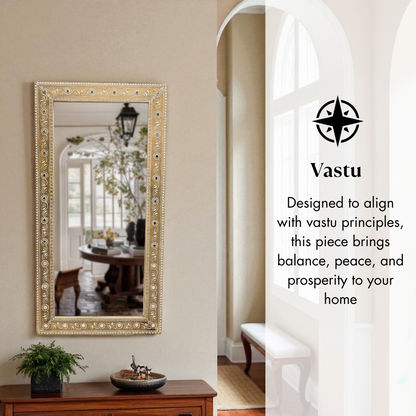 Nazaara Antique Gold Mirror with Stone Detailing – 3 Feet