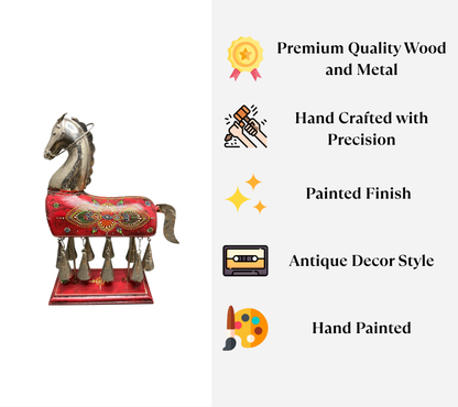 Handcpainted Horse Figurine with Bells - Red
