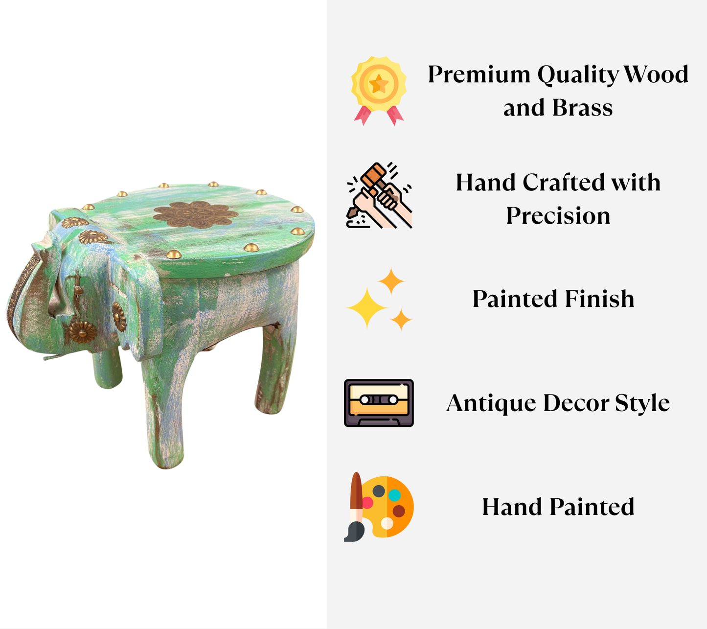 Handcrafted Wooden Elephant Stool - Green