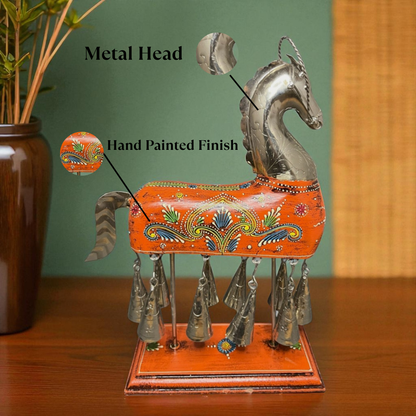 Handpainted Horse Figurine with Bells - Orange