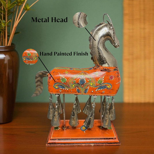 Handpainted Horse Figurine with Bells - Orange