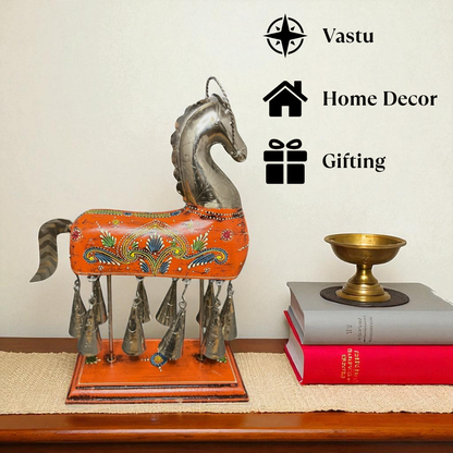 Handpainted Horse Figurine with Bells - Orange