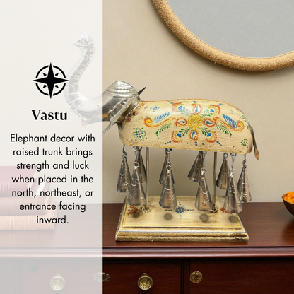 Hand painted Elephant Figurine with Bells - White