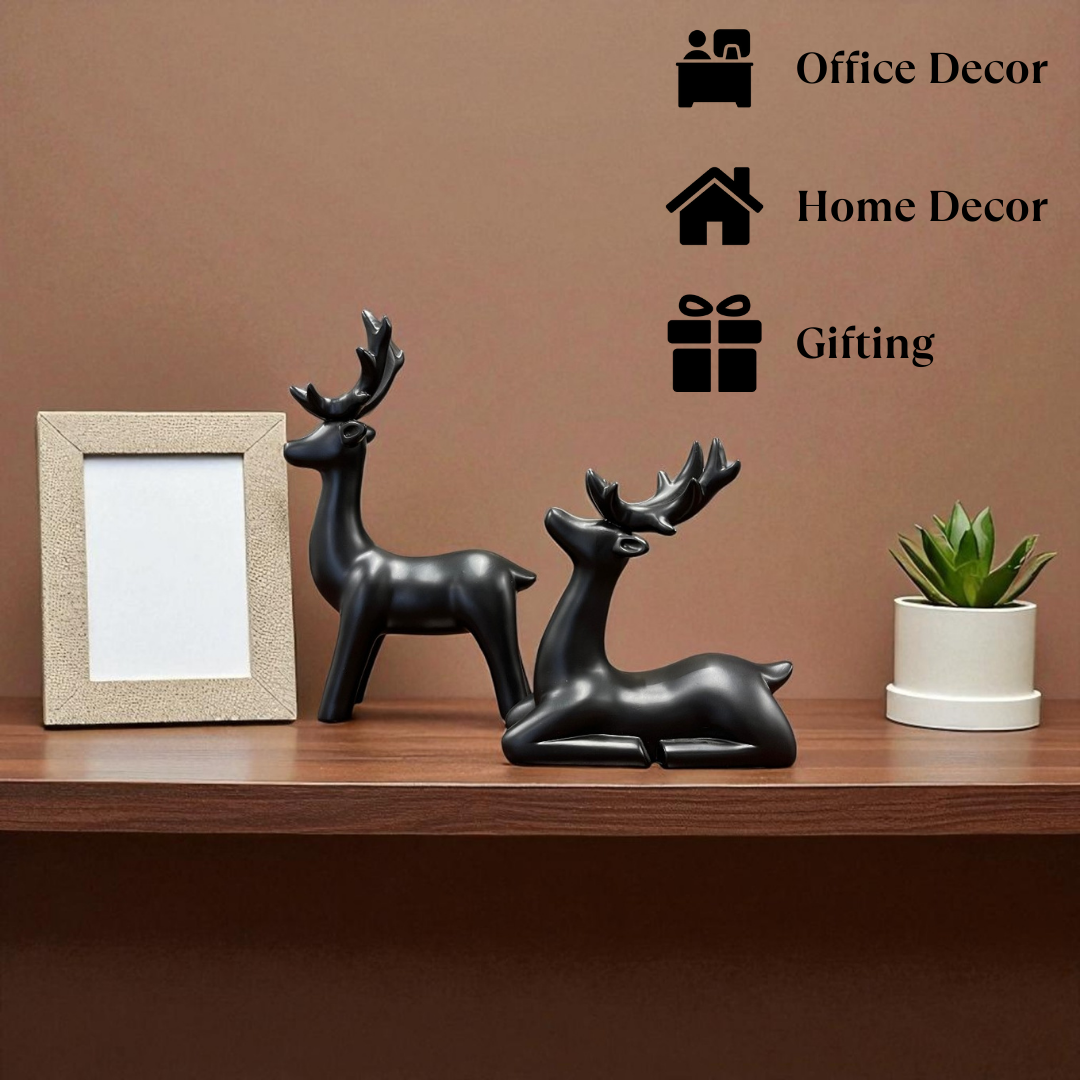 Sleek Black Deer Figurine Set