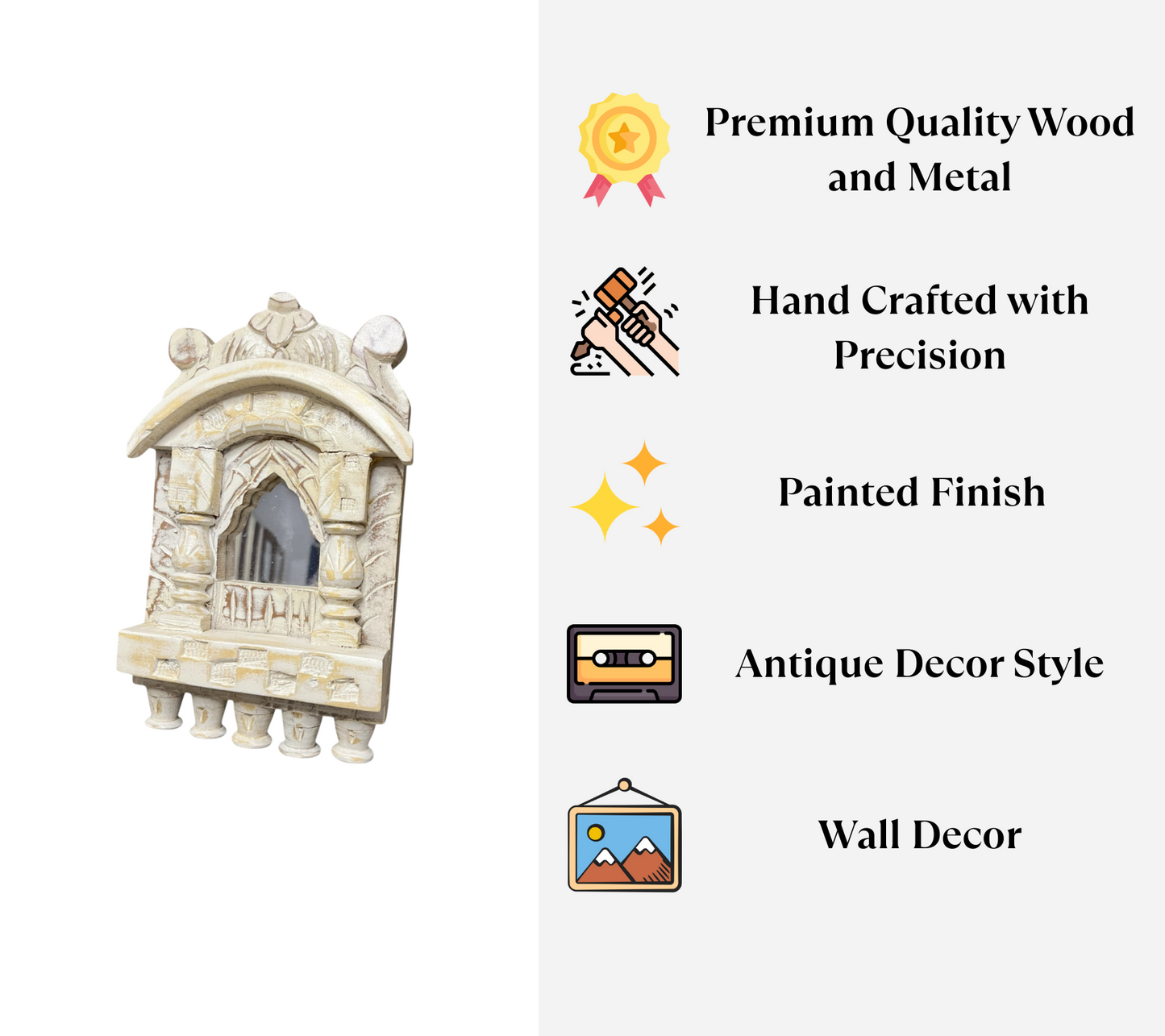 White Wooden Jharokha Wall Mirrors Set