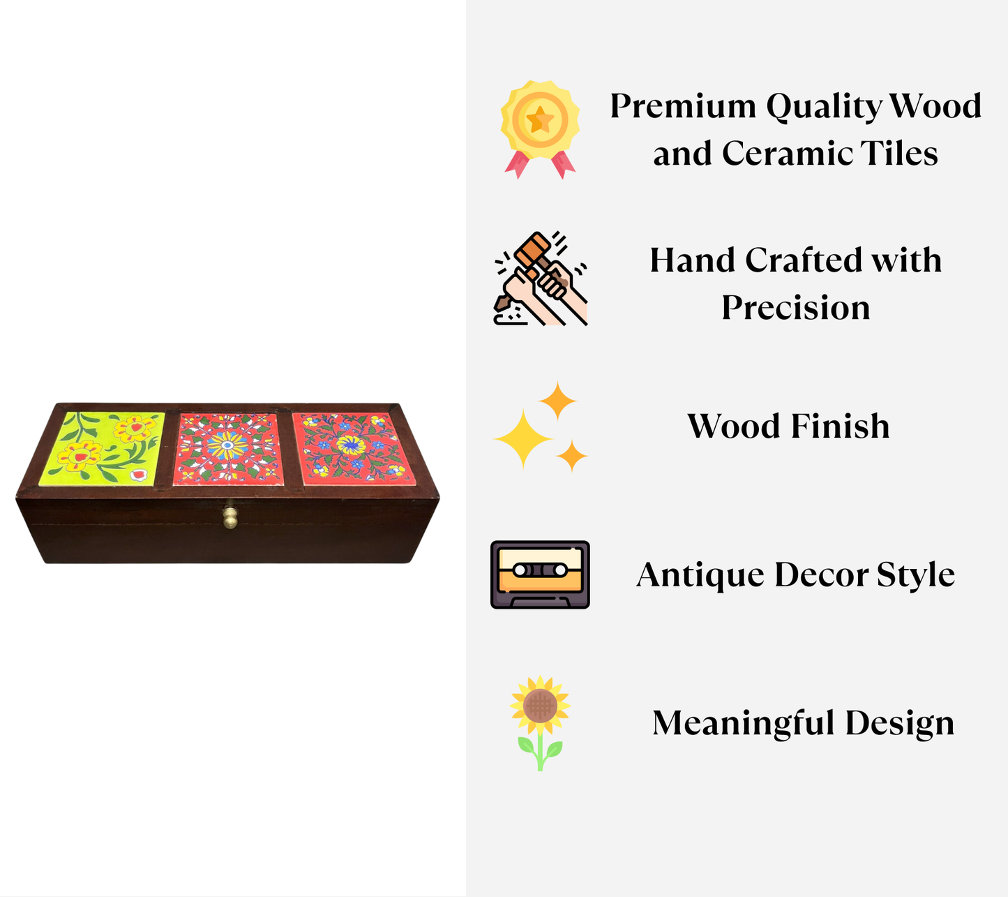 Handcrafted Wooden Storage Box (3 Tile)