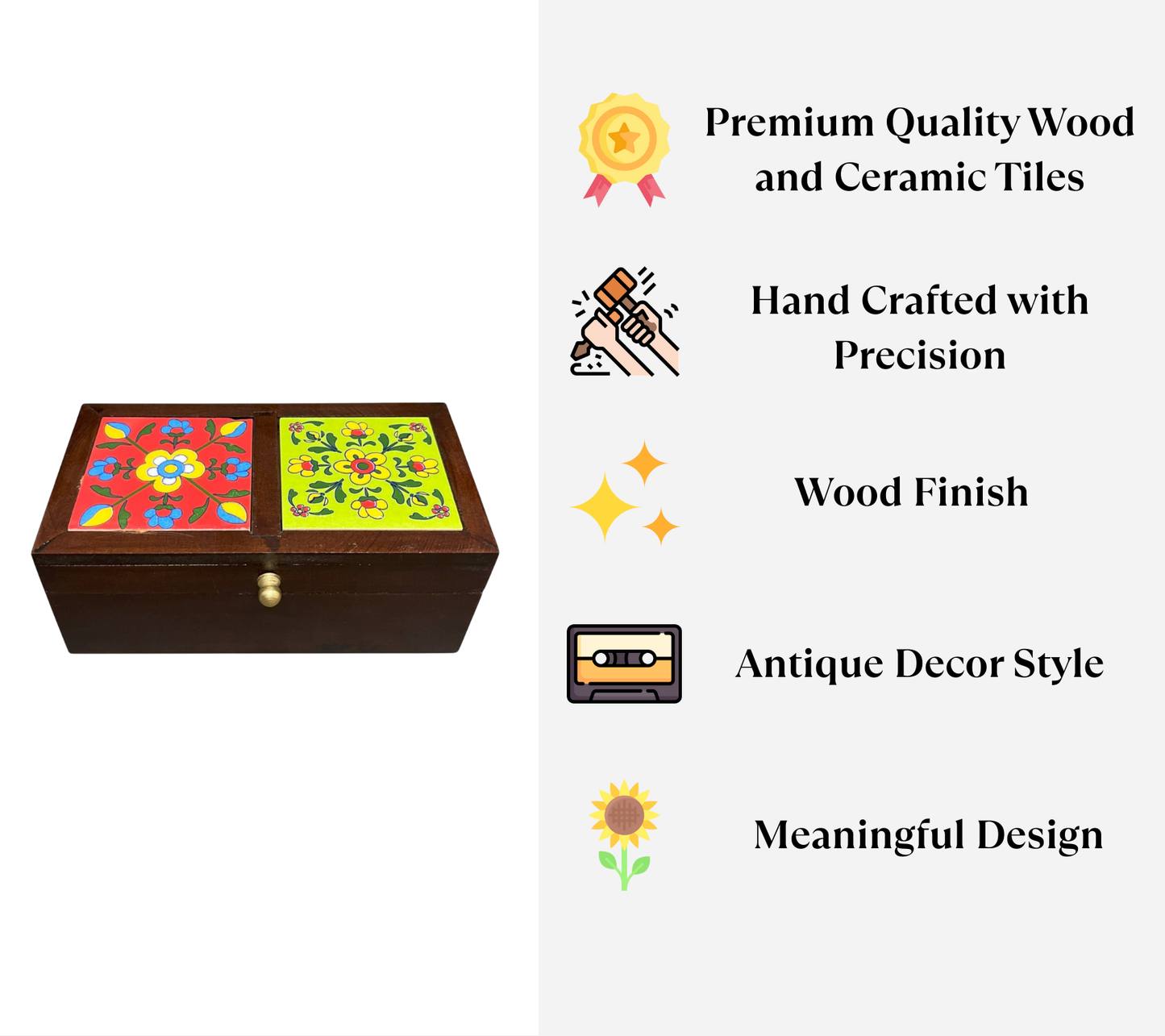 Handcrafted Wooden Storage Box (2 Tile)