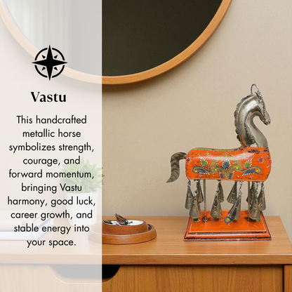 Handpainted Horse Figurine with Bells - Orange