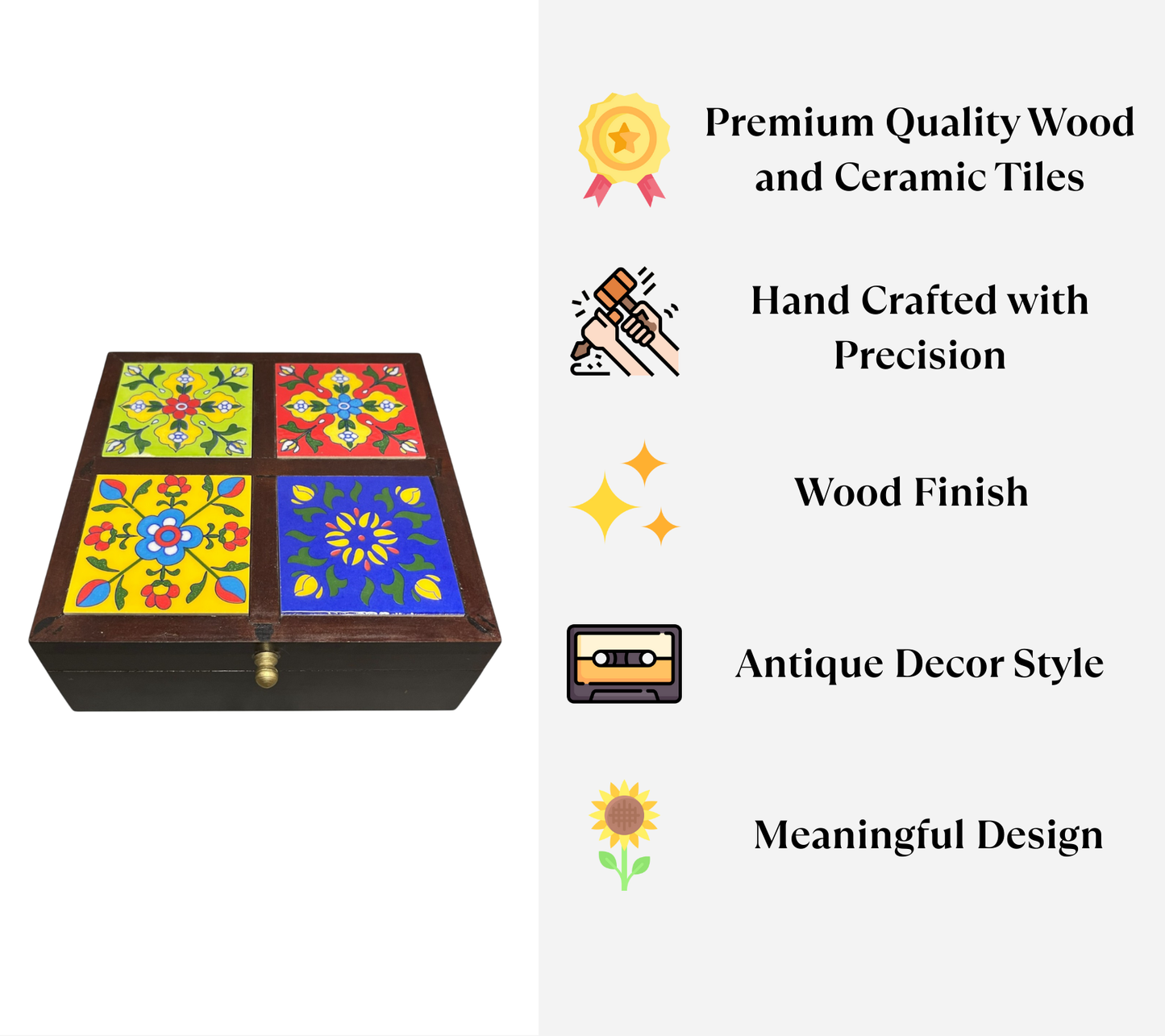 Hand Crafted Wooden Storage Box - 4 Tile