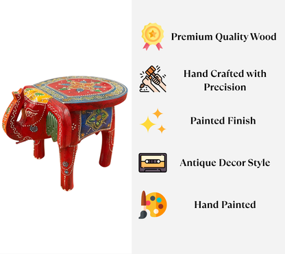 Handcrafted Wooden Elephant Stool - Red