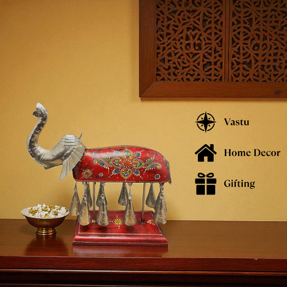 Hand painted Elephant Figurine with Bells - Red