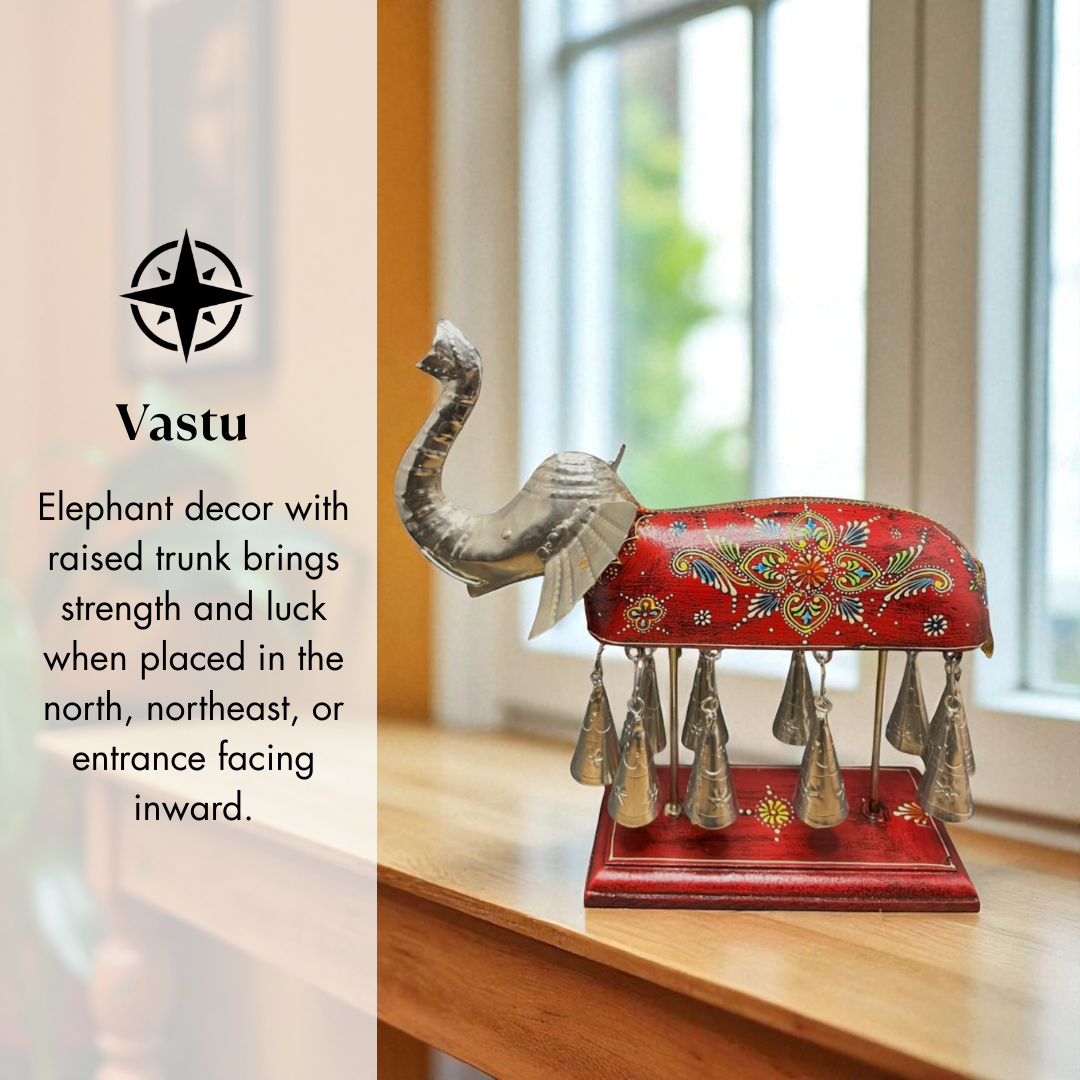 Hand painted Elephant Figurine with Bells - Red