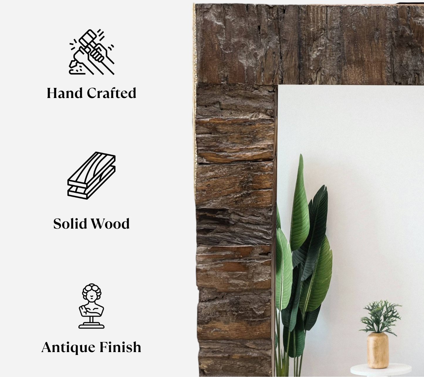 Dark Wooden Distressed Teak Mirror
