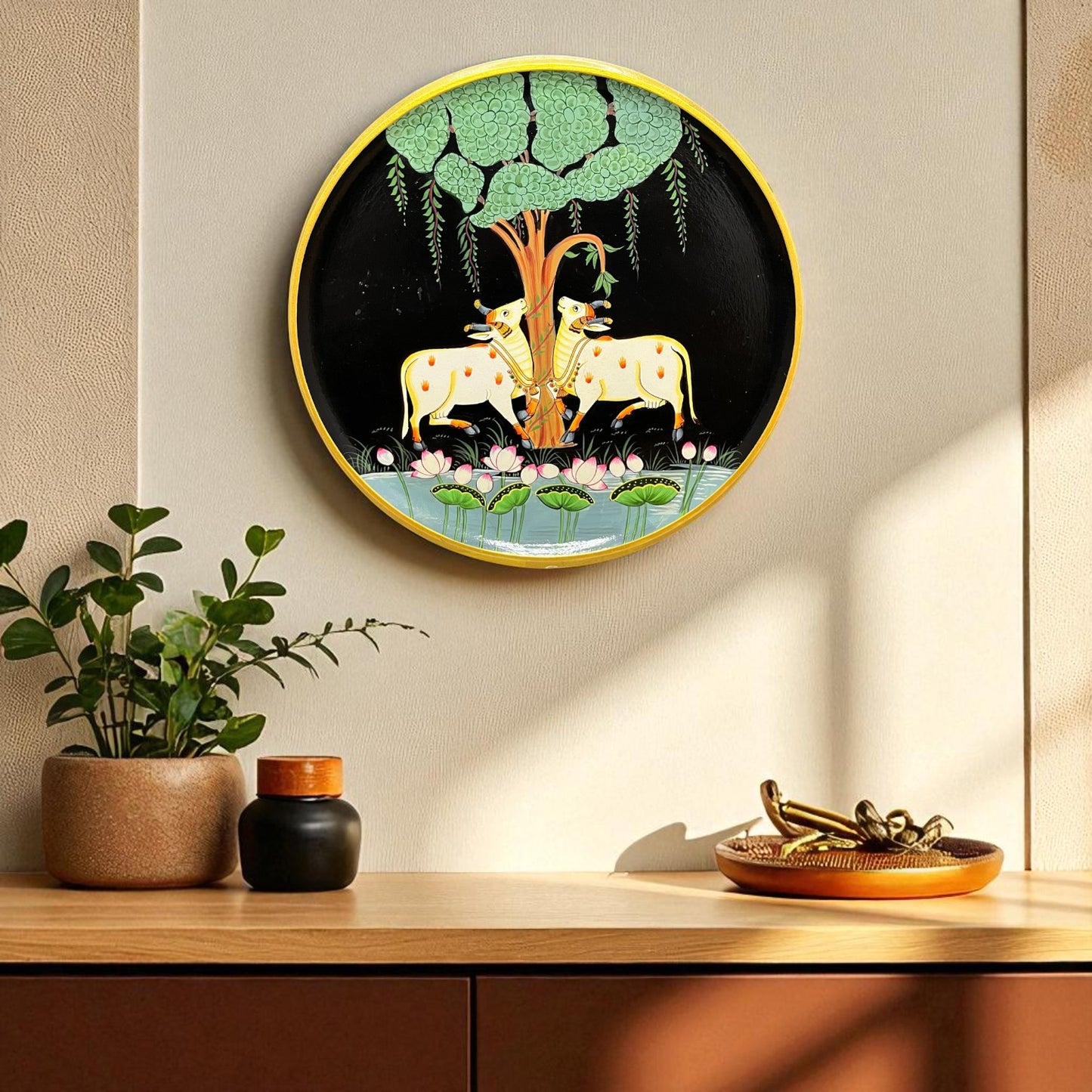 Hand Painted Nandi Wall Plate Black