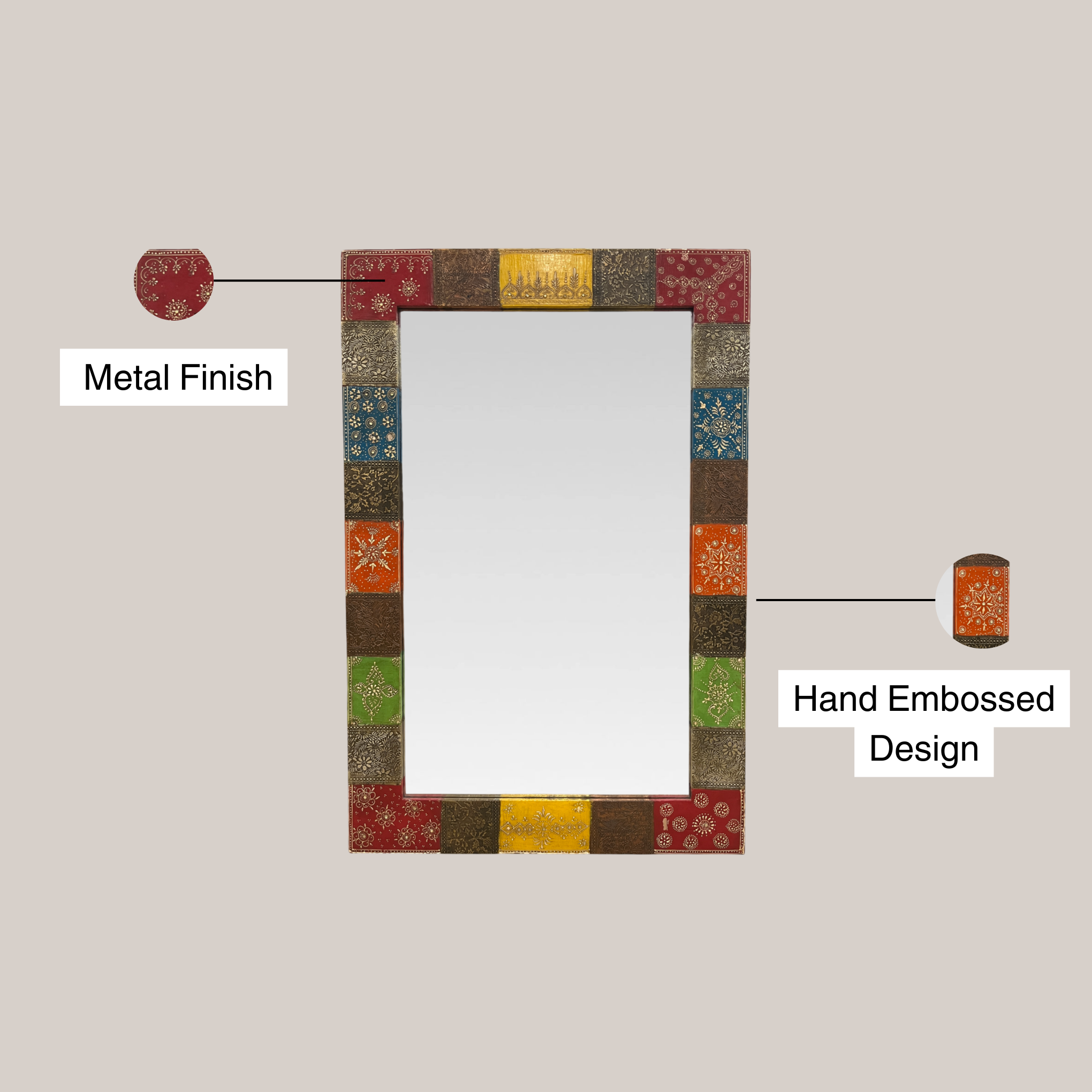 Multicolour Hand-Embossed Mirror