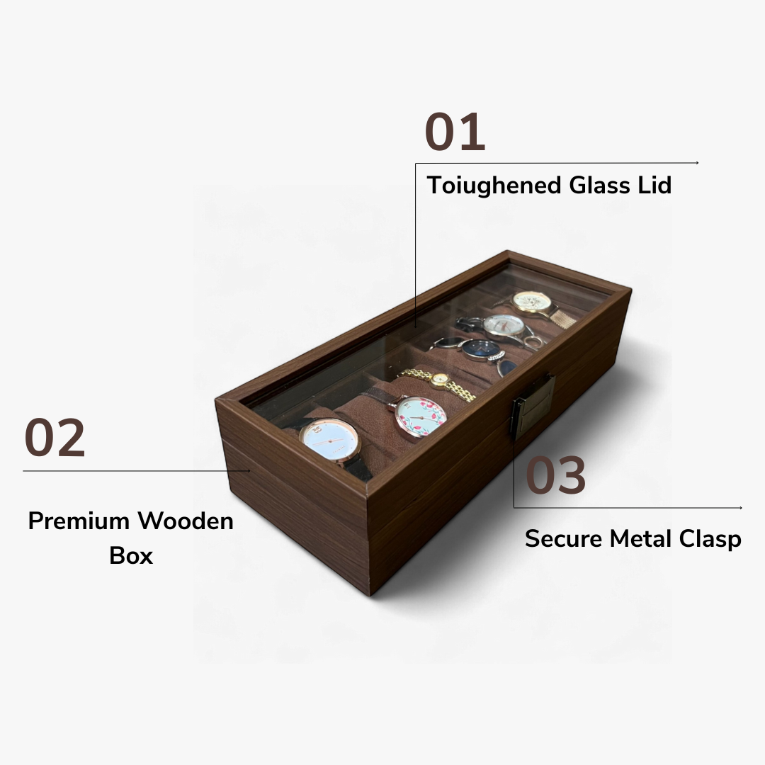 6-Slot Wooden Watch Box