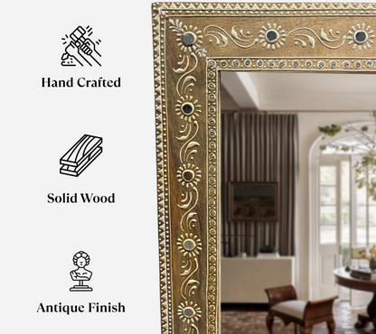 Nazaara Antique Gold Mirror with Stone Detailing – 3 Feet
