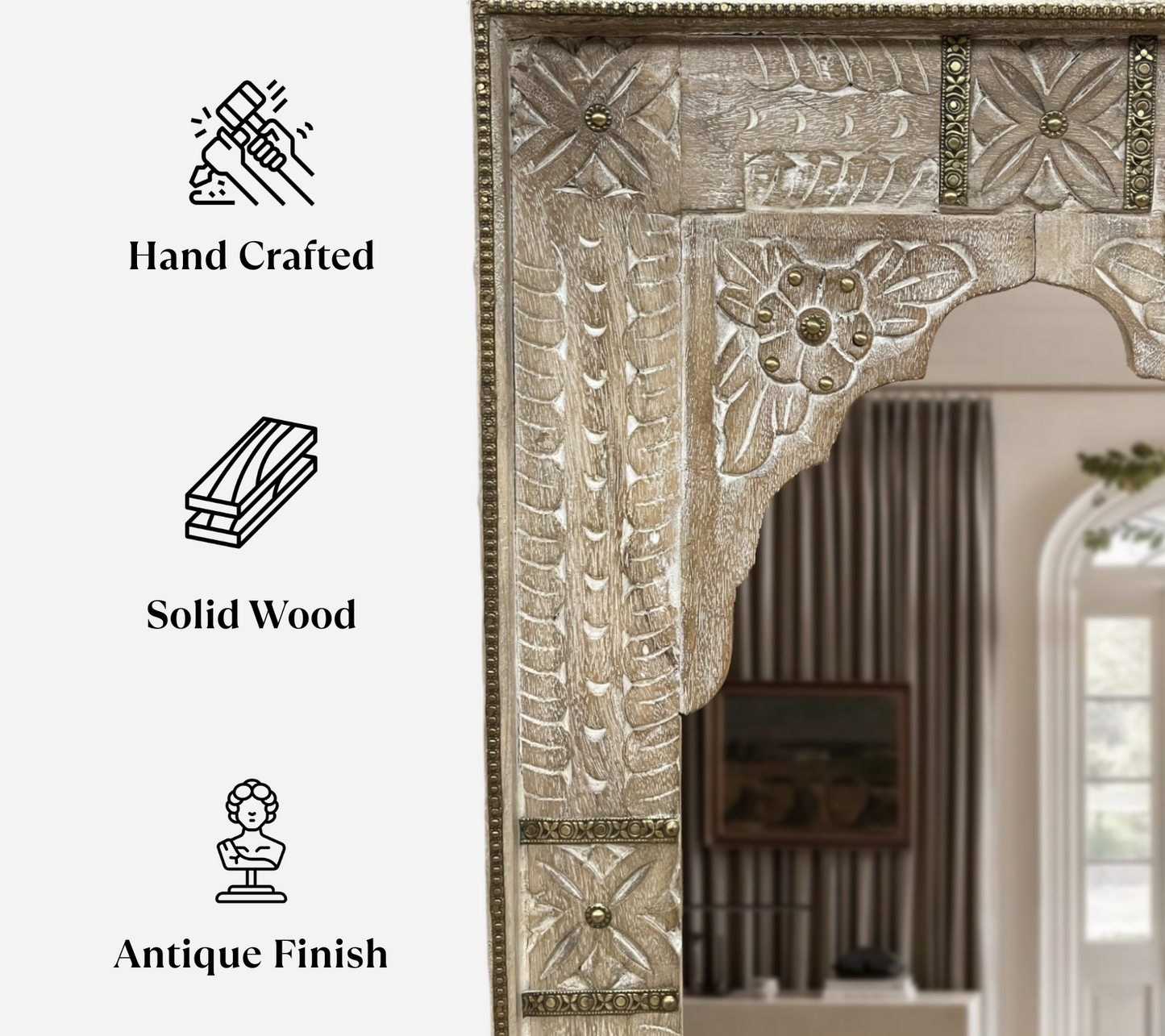 Distressed White Jharokha Mirror