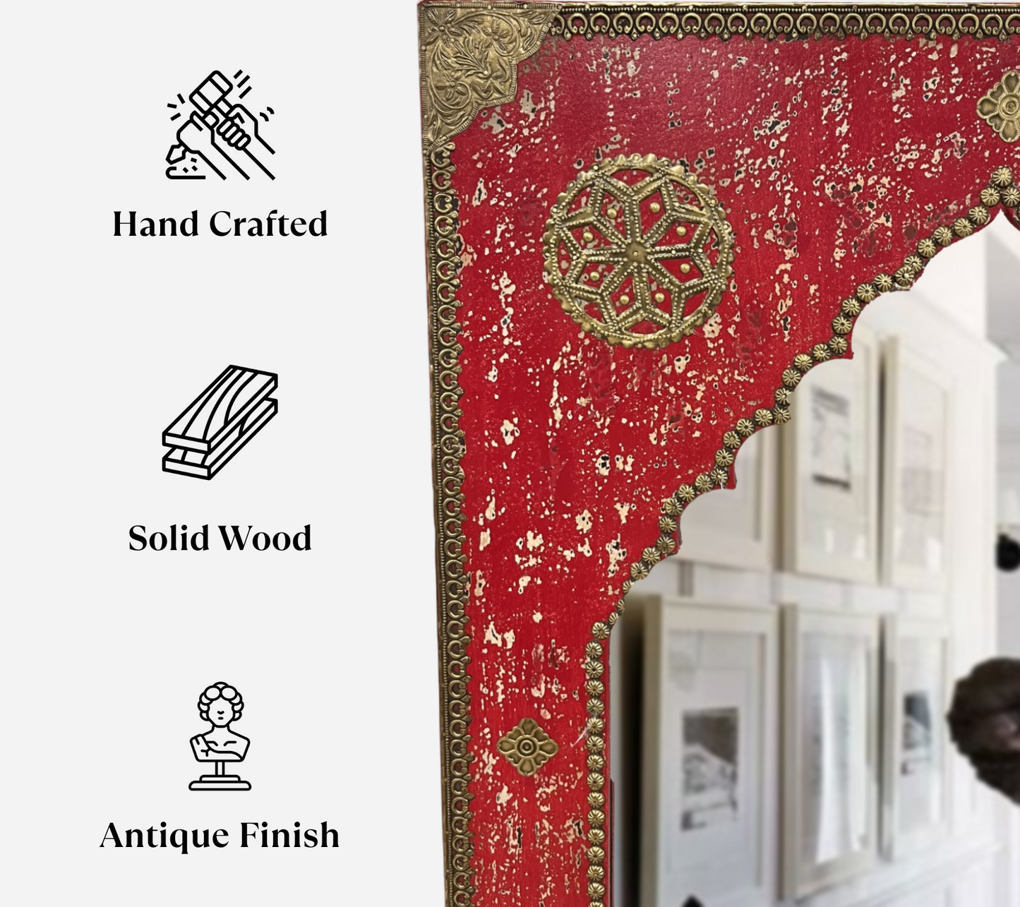 Raj Mahal Red Arch Carved Mirror – 3 Feet