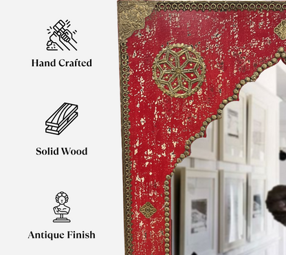 Raj Mahal Red Arch Carved Mirror – 3 Feet