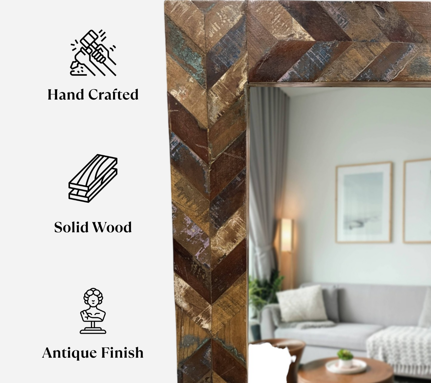 Distressed Wooden Patterned Mirror