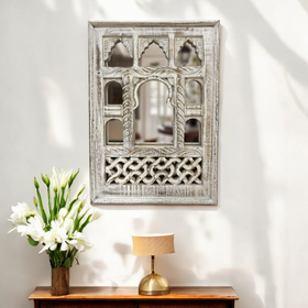 Small White Jharokha Mirror