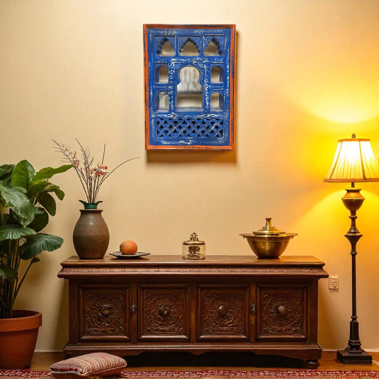 Small Blue Jharokha Mirror