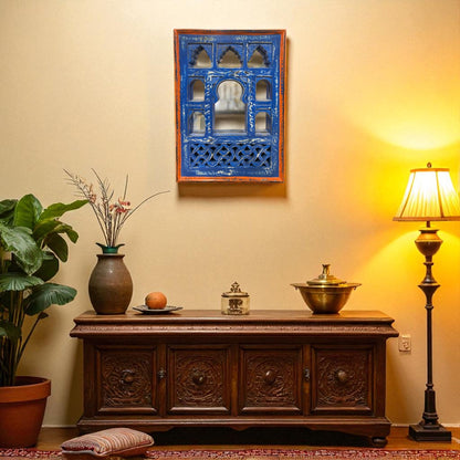 Small Blue Jharokha Mirror