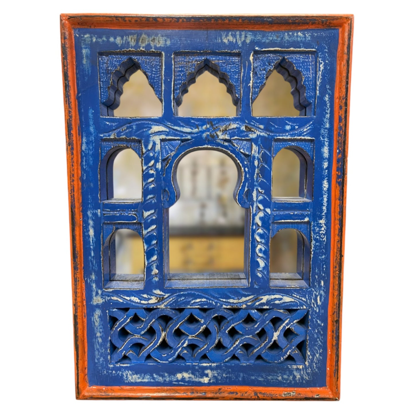 Small Blue Jharokha Mirror
