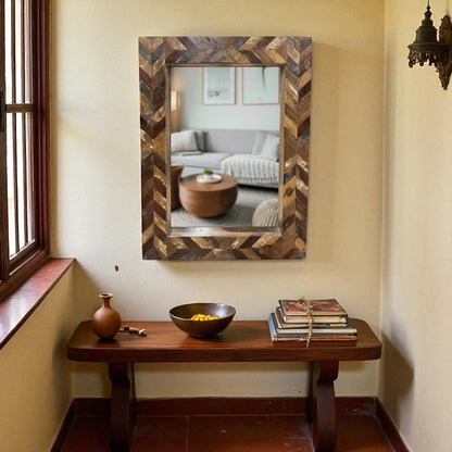 Distressed Wooden Patterned Mirror