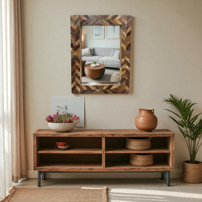 Distressed Wooden Patterned Mirror