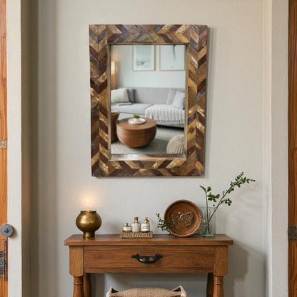 Distressed Wooden Patterned Mirror