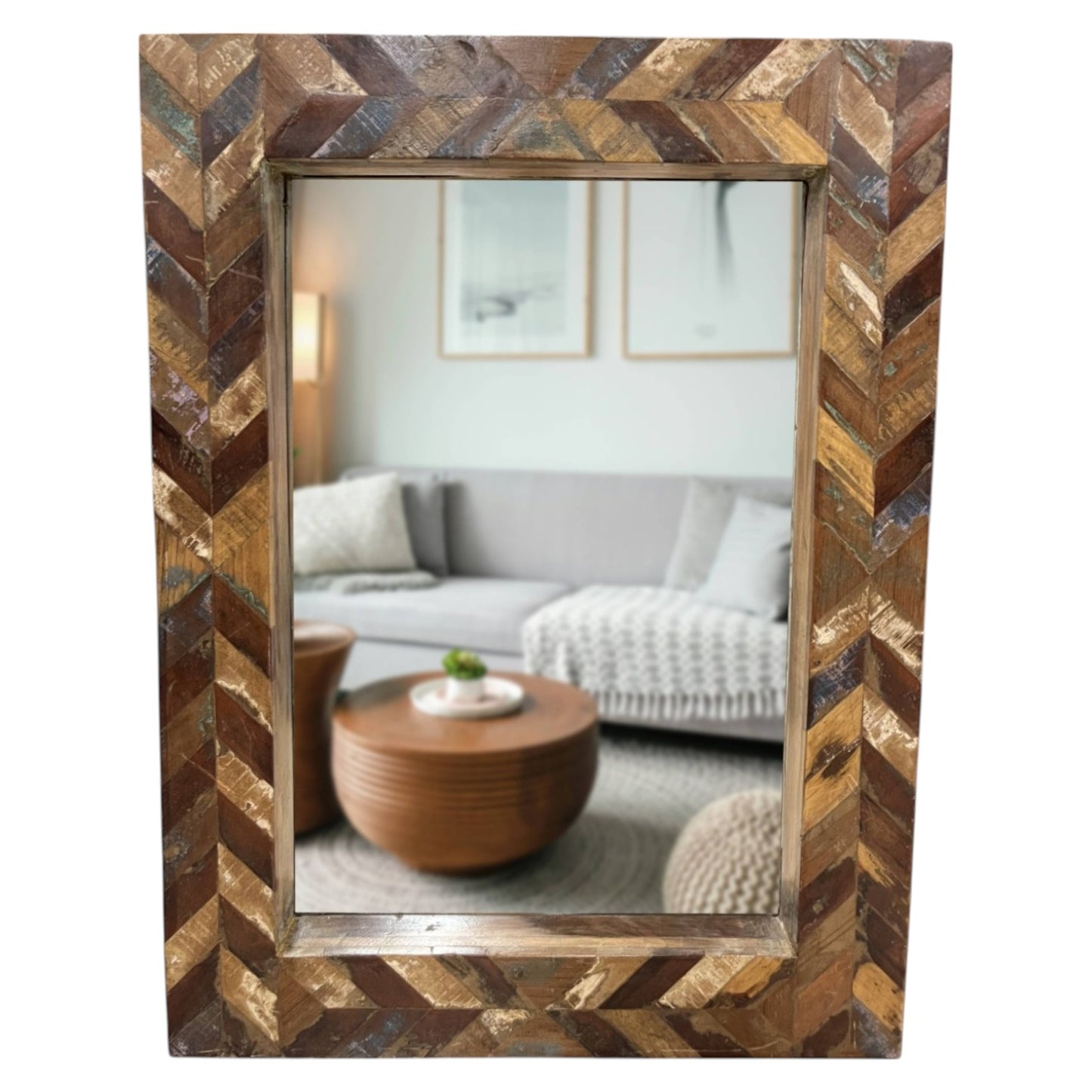Distressed Wooden Patterned Mirror