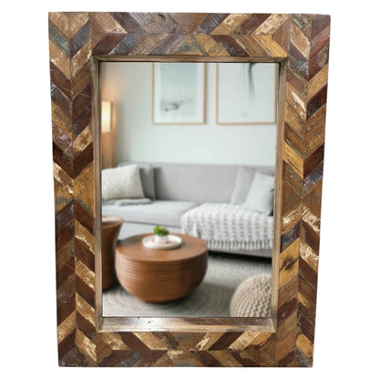 Distressed Wooden Patterned Mirror