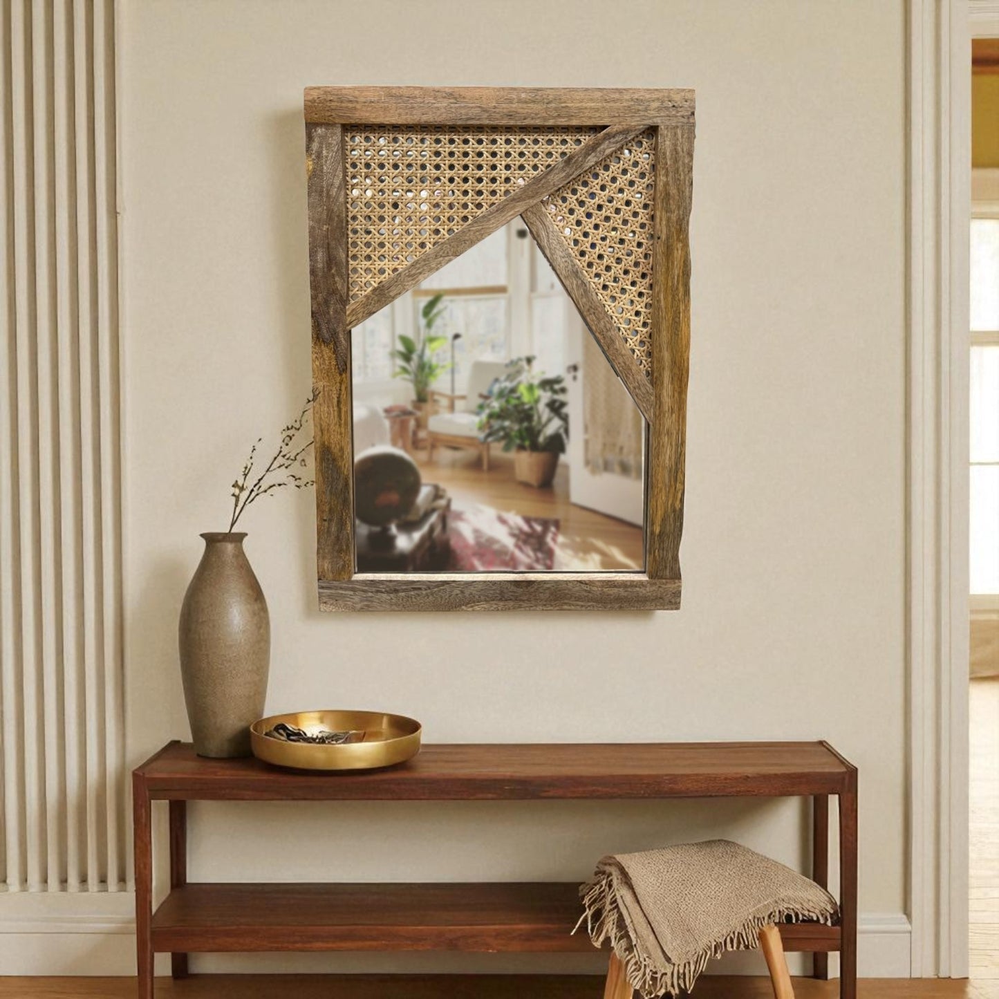 Brown Rattan Mirror