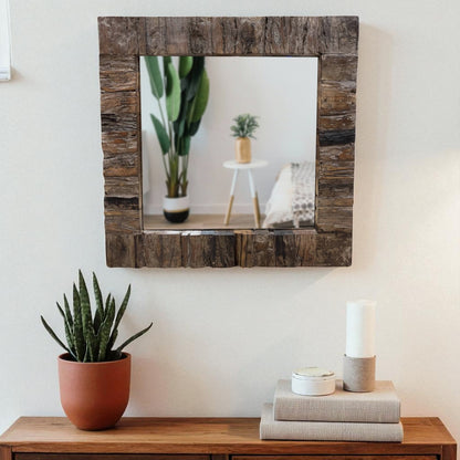 Dark Wooden Distressed Teak Mirror