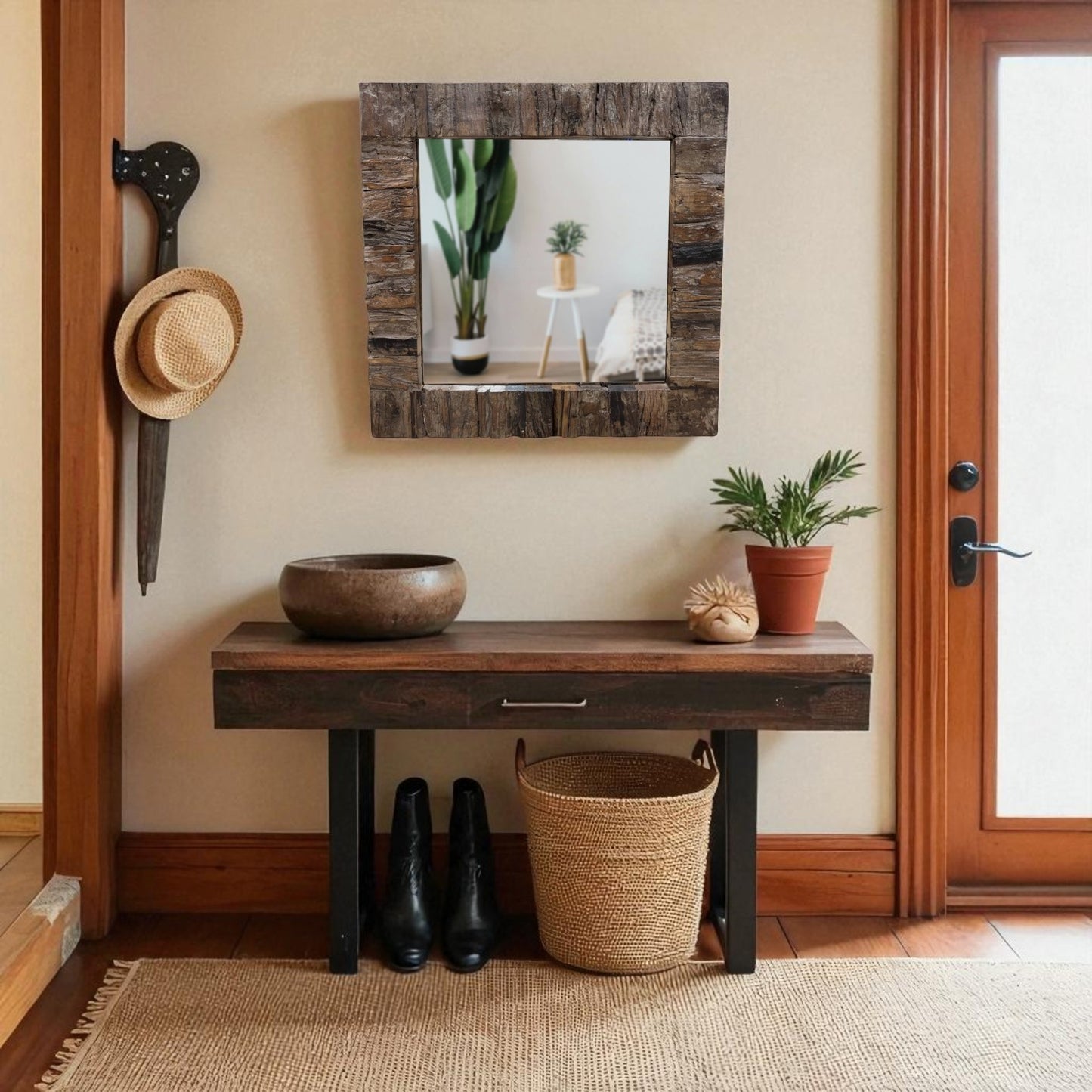 Dark Wooden Distressed Teak Mirror
