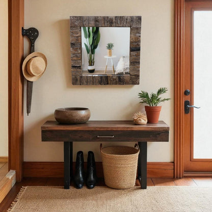 Dark Wooden Distressed Teak Mirror