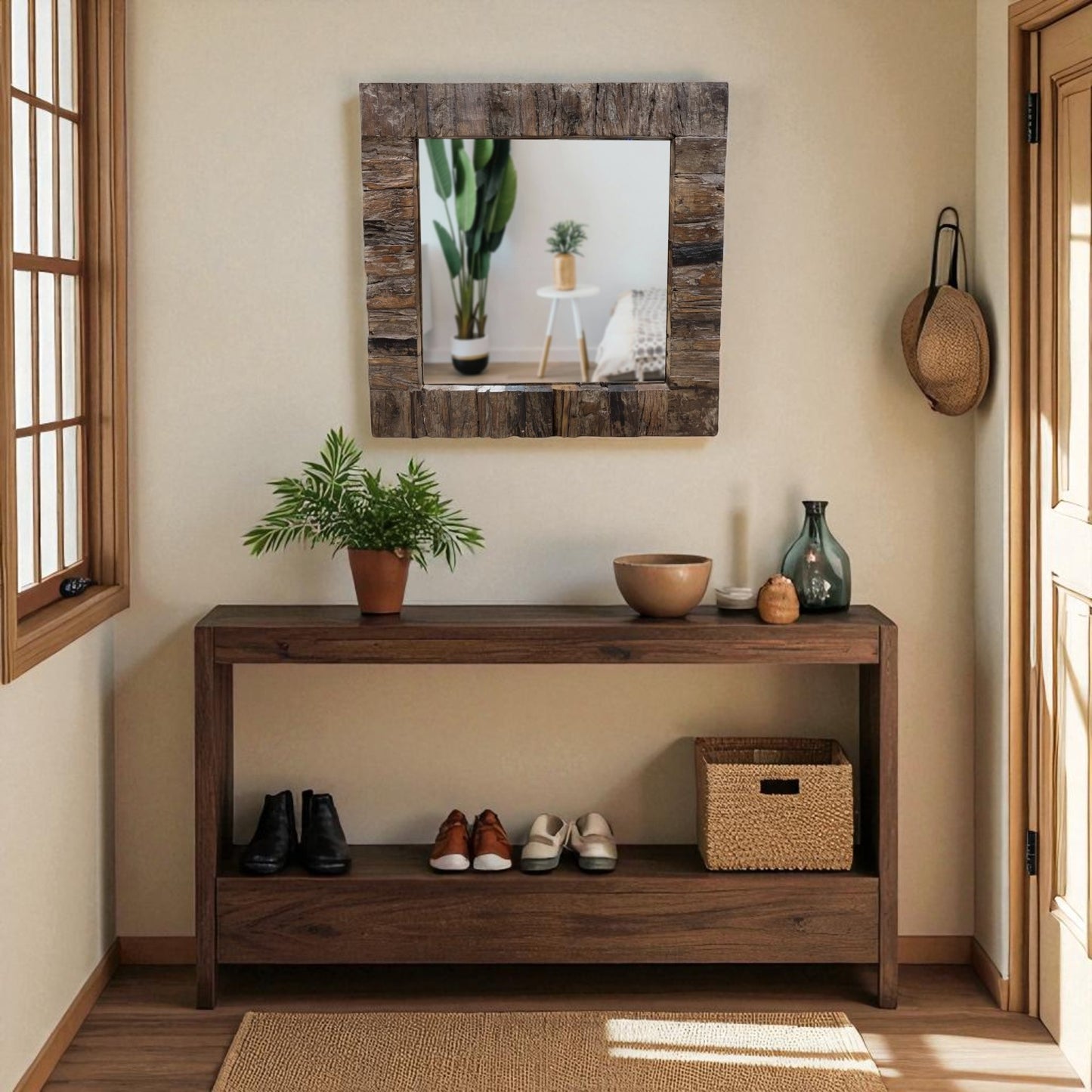 Dark Wooden Distressed Teak Mirror