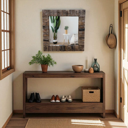 Dark Wooden Distressed Teak Mirror
