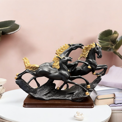 Black & Gold Running Horses Sculpture