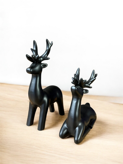 Sleek Black Deer Figurine Set