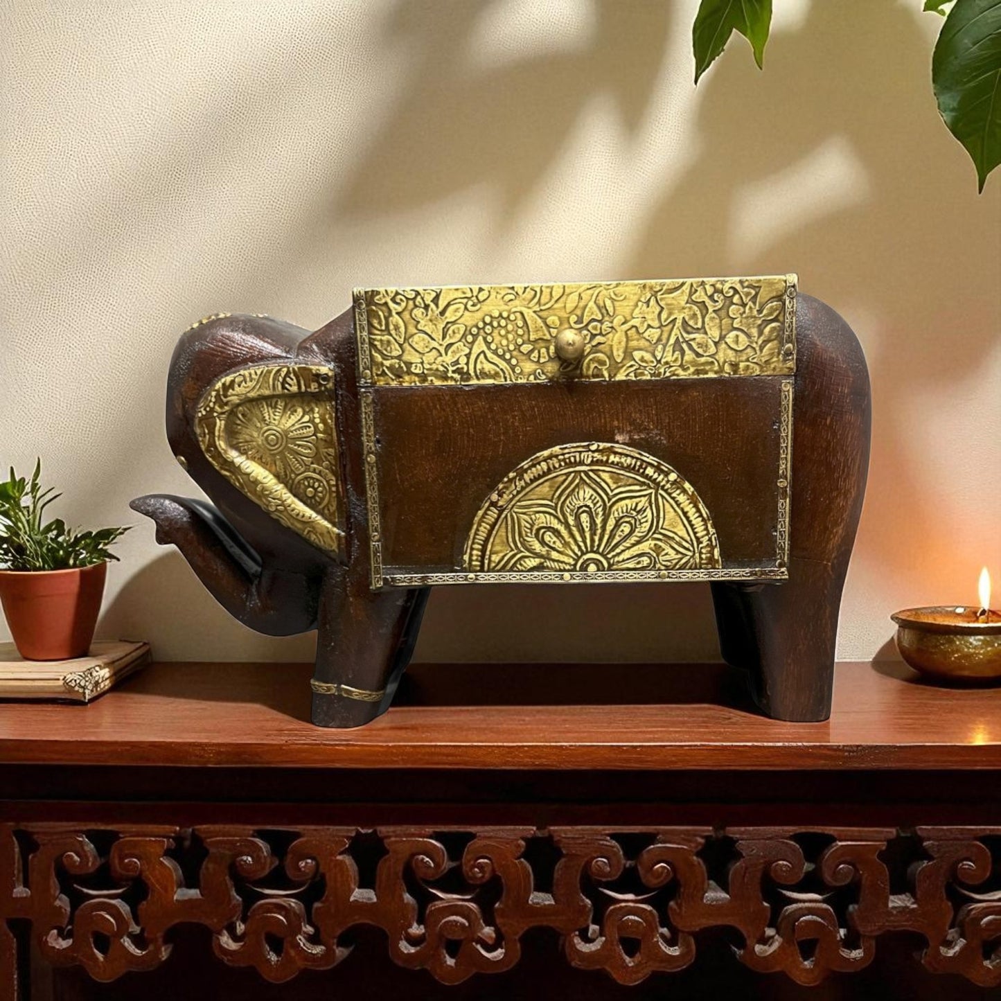 Handcrafted Wooden Elephant Storage Box